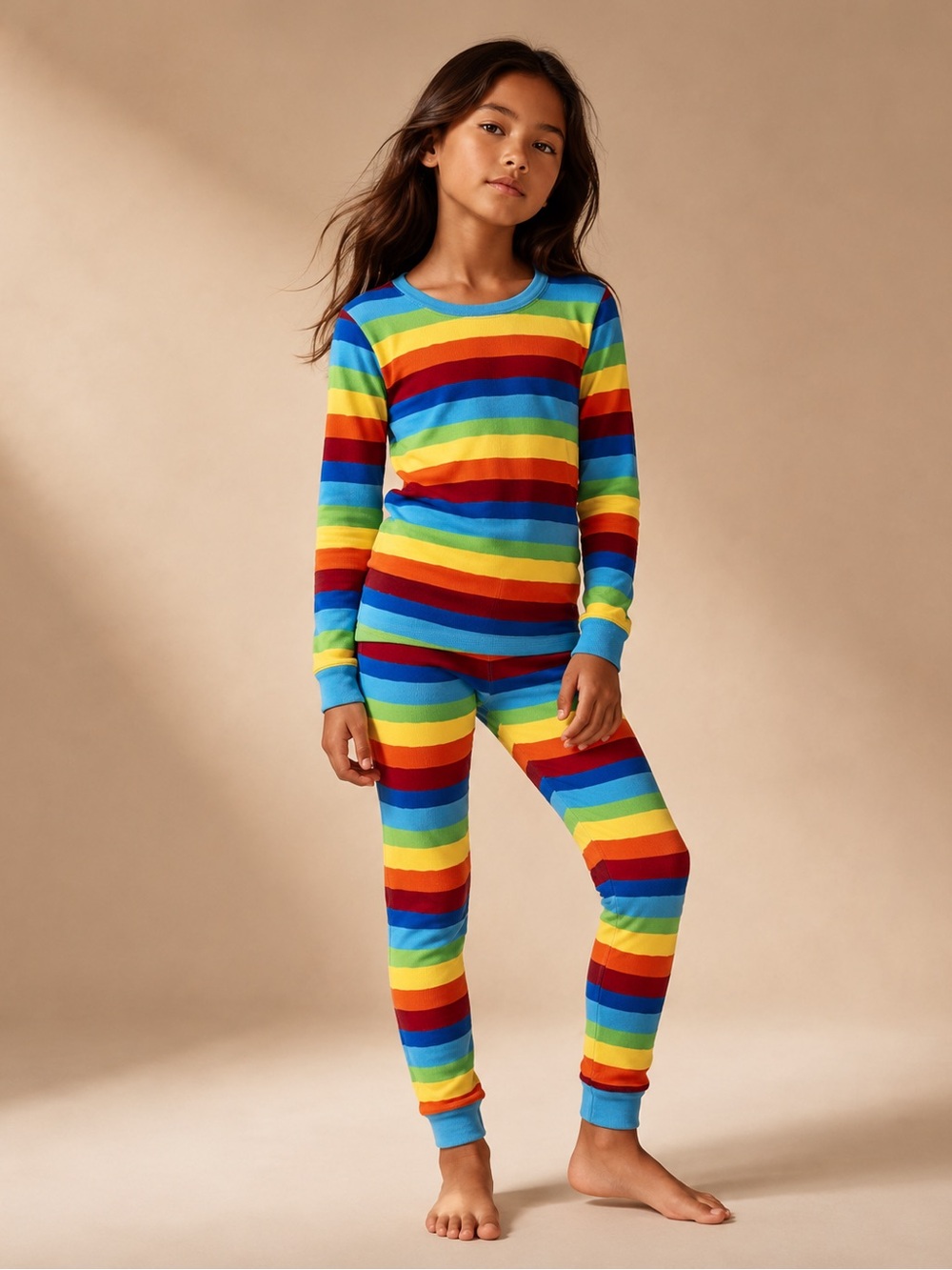 Leveret Kids Rainbow Stripe Pajama Set Size 6 Long Sleeve Colorful PJs